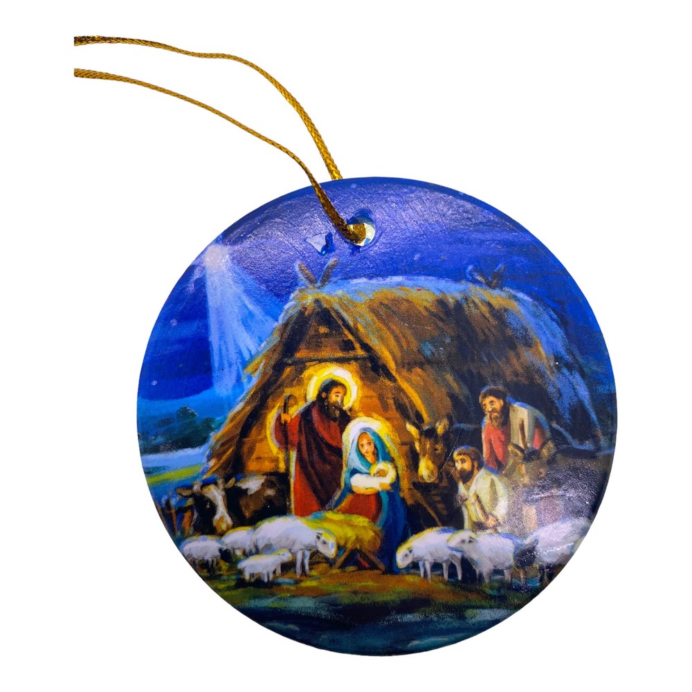 Baby Jesus Mary Joseph Shepard Boy Manger Bethlehem Nativity Christmas Ornament